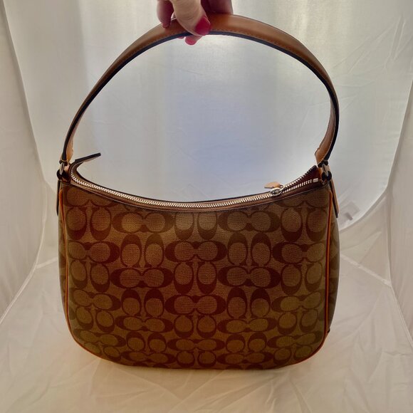 NWT Coach Signature Coated Canvas Hobo Handbag Khaki/Tangerine - Picture 8 of 10